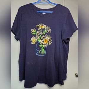 🌷Old Navy Women's XL Navy Blue Daisies In A Jar Graphic Crewneck T-shirt